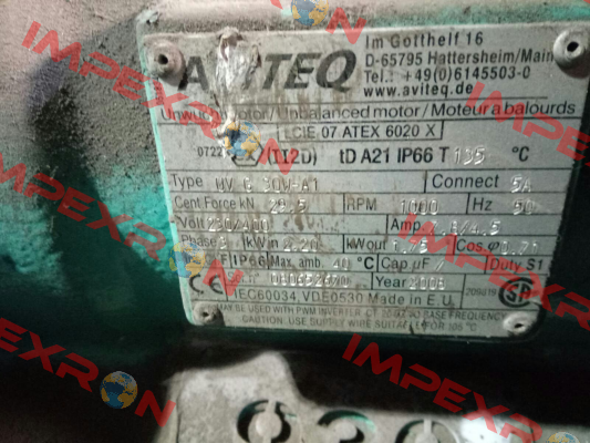 Type: UV G  30W-A1 S/N: 080652670 Aviteq