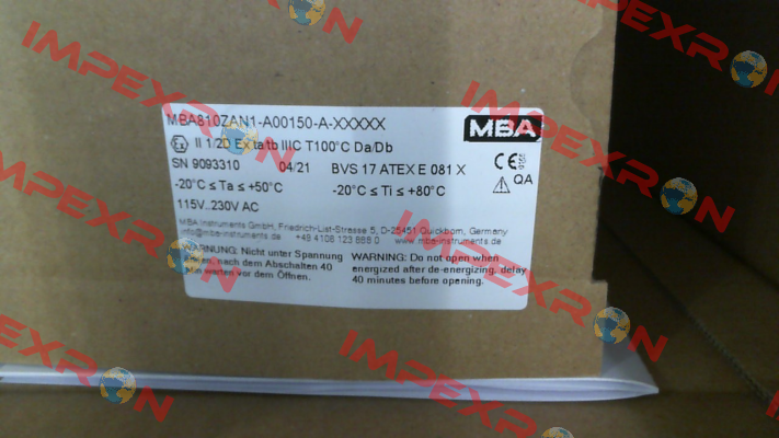 MBA810ZAN1-A00150-A-XXXXX (1213568) MBA Instruments