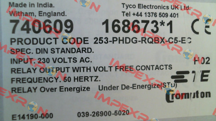 253-PHDG - 230V/50Hz CROMPTON INSTRUMENTS (TE Connectivity)