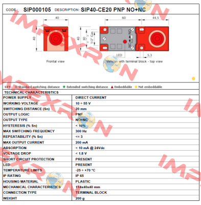 SIP40-CE20 PNP NO+NC  / SIP000105 Aeco