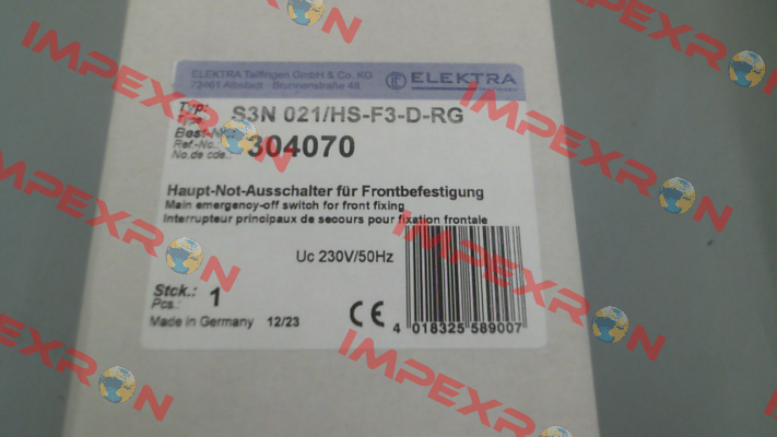 P/N: 304070, Type: S3N 021/HS-F35-D-RG Elektra Tailfingen